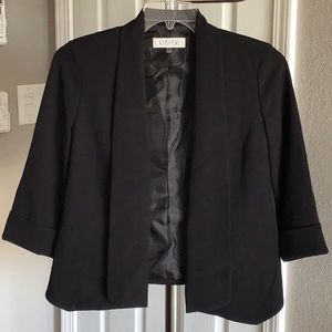 Kasper 3/4 cuffed sleeve, lined blazer, removable shoulder pads, open front